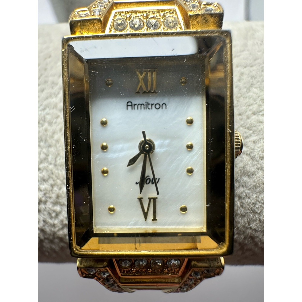 Armitron Now 75/3772GP Ladies Watch 17MM 7.25" New Battery‎ Gold Tone MOP Q